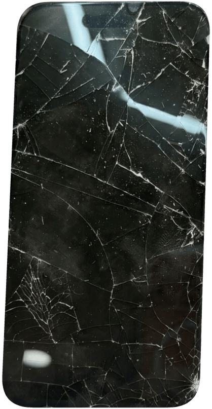 Phone with a shattered screen before repair